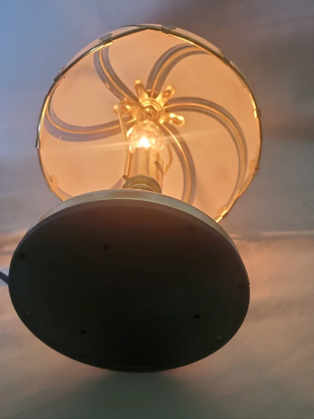 OK Lighting Vtg Glass Swirl 6-Panel Table Lamp Blue Floral Shade Desk Shelf, 11